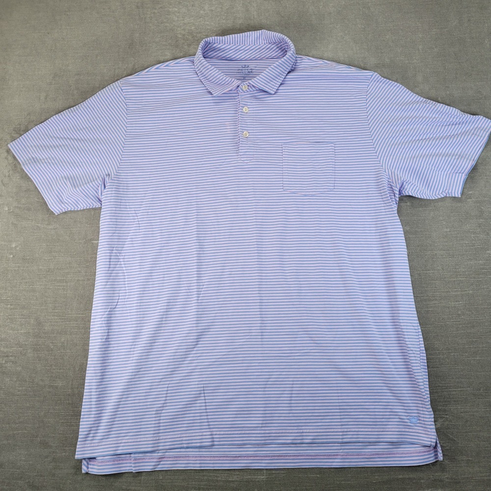 Peter Millar Seaside Wash Polo‎ Shirt Mens XL Purple White Striped Pocket Cotton